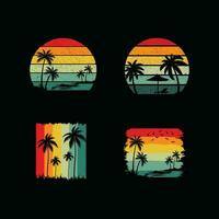 Clásico retro puesta de sol verano playa camiseta diseño para verano vibraciones solo, California playa disfrutar verano con palma árboles, silla de cubierta paraguas camiseta diseño Listo modelo gráficos vector ilustración