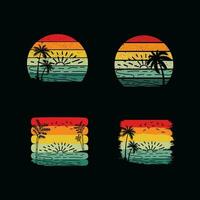 Clásico retro puesta de sol verano playa camiseta diseño para verano vibraciones solo, California playa disfrutar verano con palma árboles, silla de cubierta paraguas camiseta diseño Listo modelo gráficos vector ilustración