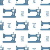 Sewing seamless pattern, sewing machines and spools of thread on a white background. Hobby background, print, textile, wallpaper, vector