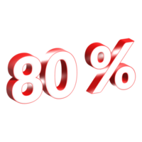 3d numbers 80 percentage red png