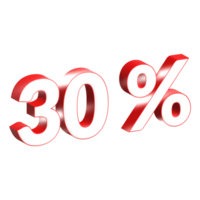 3d numbers 30 percentage red png