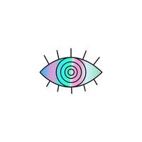 Gradient doodle hand drawn holographic eye isolated on white background. Gradient sticker, patch in the style of 90s, 00s, Y2K. vector