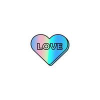 Vector holographic sticker in trendy 00s, 90s style isolated on white background. Gradient patch in the shape of a heart with the inscription love, hand drawn doodle.