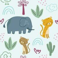 Tiger and elephant in the fprest seamless pattern vector