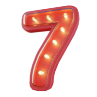 3d Render of Number 7 Neon LED Typography png