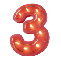 3d Render of Number 3 Neon LED Typography png