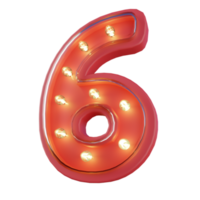 3d Render of Number 6 Neon LED Typography png