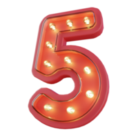 3d Render of Number 5 Neon LED Typography png