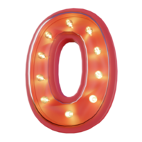 3d Render of Number 0 Neon LED Typography png