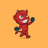 cute cartoon devil boxing fighter vector