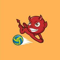 cute cartoon devil playing volleyball vector