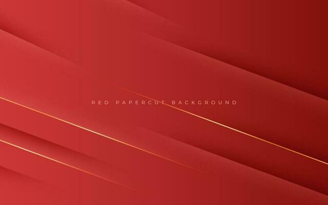 abstract red papercut diagonal stripe with gold line shadow and light background. eps10 vector