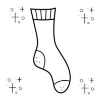 Sock. Doodle black and white vector illustration.