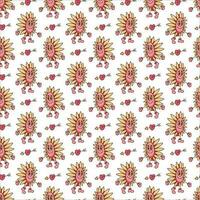 Seamless pattern in y2k style with sunflower character and arrow. Cartoon flat color vector illustration.