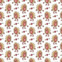 Seamless pattern in y2k style with sunflower character and arrow. Cartoon flat color vector illustration.