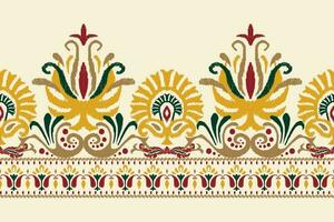 Ikat floral paisley embroidery on white background.Ikat ethnic oriental pattern traditional.Aztec style abstract vector illustration.design for texture,fabric,clothing,wrapping,decoration,sarong,scarf