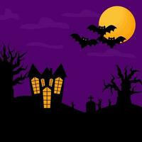 halloween background set with house and stone grave and hand ghost vector