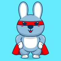 Vector cute rabbit super hero cartoon vector icon illustration