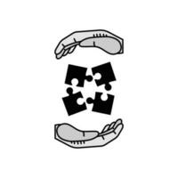 Hands holding puzzle pieces. Business solution concept.  success and strategy concept. vector design illustrations.