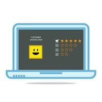 Laptop with feedback rating. give five star symbol to increase rating of product and service concept, Customer service experience and business satisfaction survey. vector