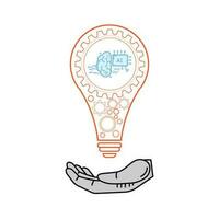 Innovation artificial intelligence. Hands holding light bulb for Concept new idea concept with innovation and inspiration, innovative technology in science and communication concept. vector