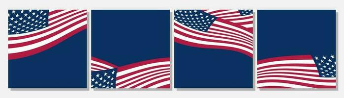 American flags square social media background with copy space area vector