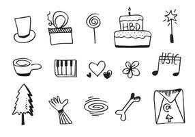 Set of cute hand drawn line scribble expression signs.emoticon effects design elements, cartoon character emotion symbols.vector illustration. vector