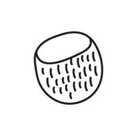 Doodle line art coconut illustration isolated. Line art style cocoa nut. vector