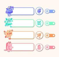 Cute monsters banner collection, note clip art, blog, web design, graphic design, printed paper items, scrapbooking vector