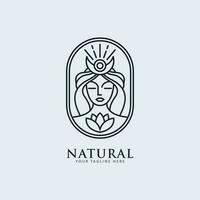 nature beautiful woman line art logo design vector