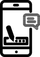 Write message or comment from smartphone icon in line art. vector