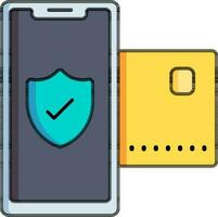 Online security payment app in smartphone icon with credit card icon in flat style. vector