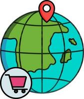 Vector illustration of Global search shopping location center icon.