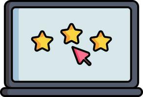 Online star rating with cursor arrow in laptop screen icon or symbol. vector