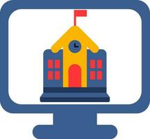 Vector illustration of School Building in Monitor Screen for Online Education or Learning.