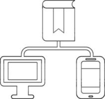 Ebook Connect with Smartphone and Monitor for Online Learning icon in line art. vector