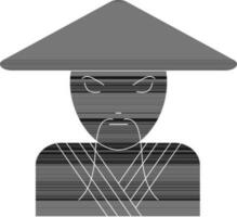 Chinese man in icon with hat and close eye in black. vector