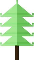 Green color of tree icon with half shadow for new year concept. vector