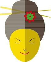 Geisha icon with flower in hair and chopstick in half shadow. vector