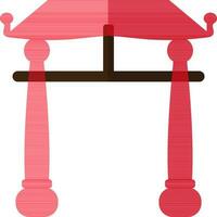 Red color with half shadow of chinese gate icon in illustration. vector