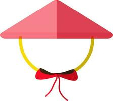 Red color and half shadow of chinese hat icon with ribbon. vector