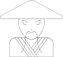 Chinese man in icon with hat and close eye in stroke. vector