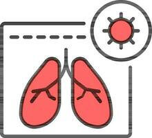 Red and Black Virus attack in lungs flat icon. vector