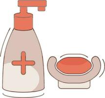 Pump Bottle with Soap Bar icon in orange and brown color. vector