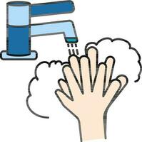 Flat Style Soap Rubbing Hands with Open Faucet Icon or Symbol. vector