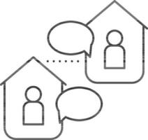 Black line art illustration of Two neighbor man talking in home window icon. vector