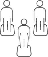 Line art illustration of People standing on square background for social distancing icon. vector