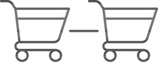 Line art illustration of Two shopping trolley with space icon for Social distancing. vector