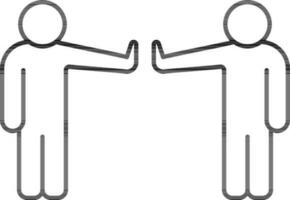 Two Men High five or Stop Hands for Social Distancing icon in black line art. vector