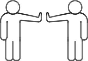 Two Men High five or Stop Hands for Social Distancing icon in black line art. vector